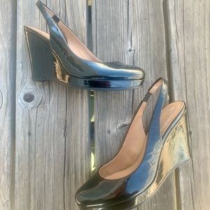 Ellie Tahari Black Patent Slingback Wedges